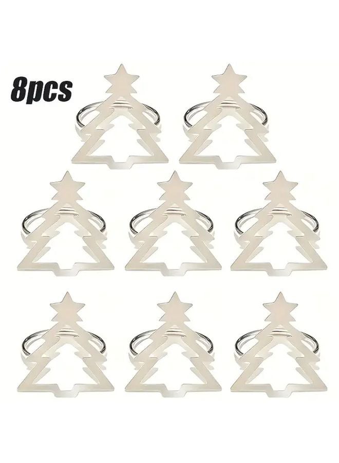 8 Pcs Silvery Christmas Tree Napkin Rings Set Festive Holiday Table Decor - Image 1