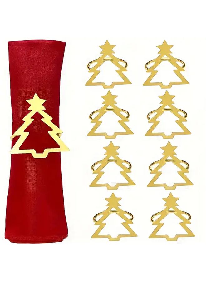 8 Pcs Silvery Christmas Tree Napkin Rings Set Festive Holiday Table Decor - Image 2