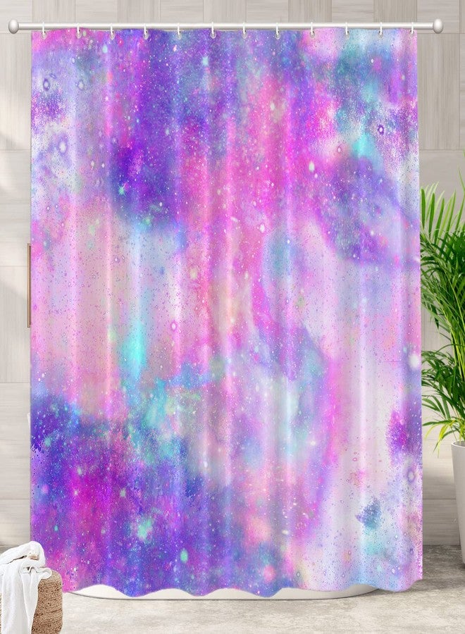 Batmerry Galaxy Pink Purple Decorative Shower Curtain, Pink Pastel Unicorn Marble Galaxy Print Seamless Pattern in Cute Long Wide with Rust Proof Grommets for Bathroom Waterproof Washable - Image 1