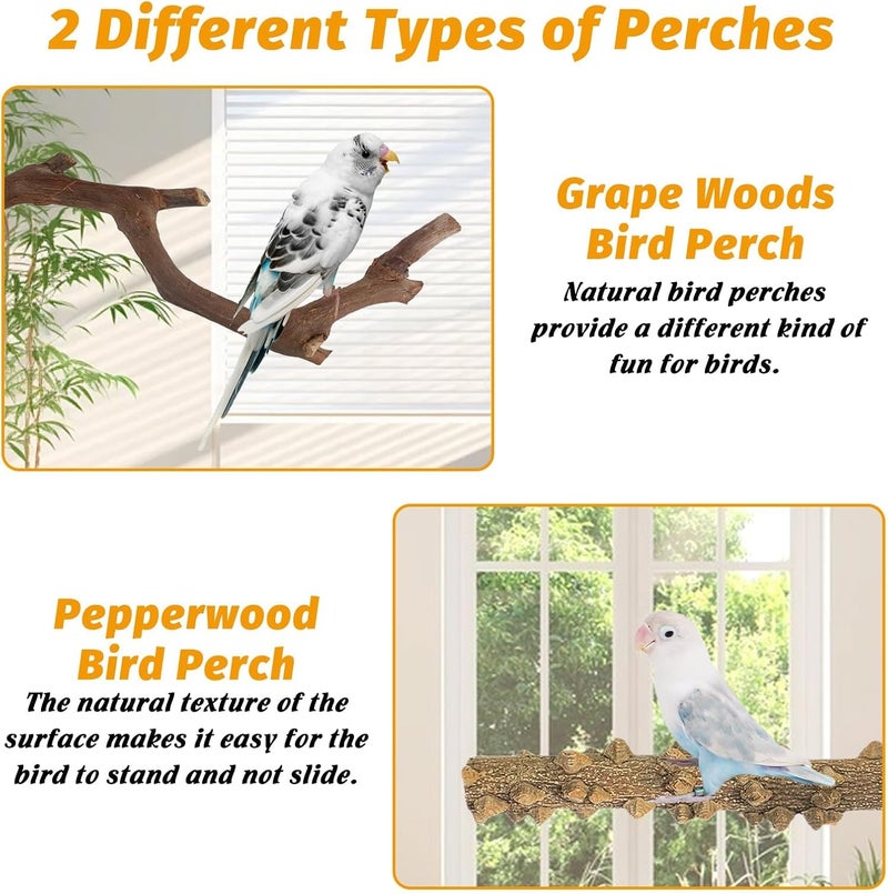 Kathson 5pcs Natural Parrot Perch for Cage Wooden Bird Perches Grape Bird Stick Parakeet Climbing Standing Branches Toy Chewable Cage Accessories for Small Budgies Cockatiels Lovebirds Budgies - Image 4