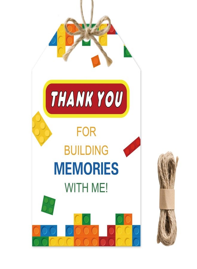 BOBYIYI 50pcs Building Blocks Thank You Tags Birthday Building Block Party Favors Gift Tag with Double sided - Image 1