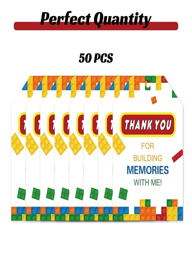 BOBYIYI 50pcs Building Blocks Thank You Tags Birthday Building Block Party Favors Gift Tag with Double sided - Image 4