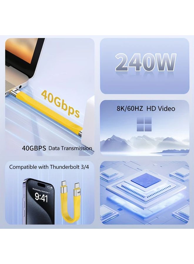 240W كابل USB C بسلك مسطح للشحن السريع ونقل بيانات 40GB باللون الأبيض - Image 5