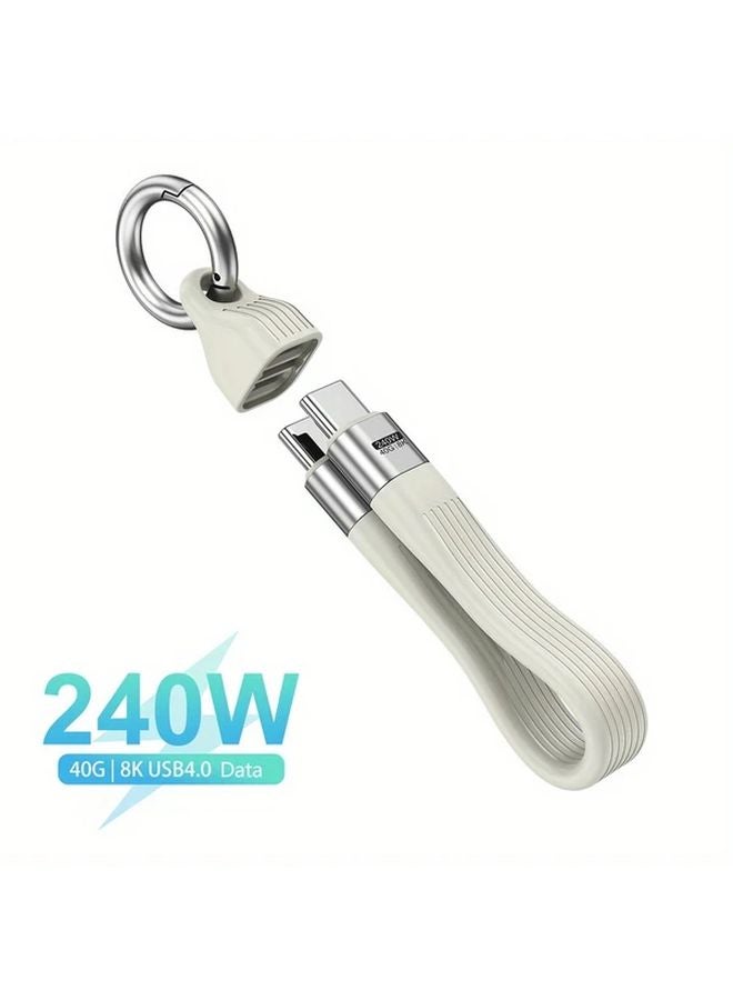 240W كابل USB C بسلك مسطح للشحن السريع ونقل بيانات 40GB باللون الأبيض - Image 1