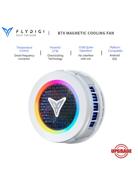 Flydigi B7X Magnetic Cellphone Cooler, Powerful 27W Intelligent Frequency Conversion Temperature Control, Prevent Condensate, Larger 36x36mm Cooling Area, Portable Cooling Fan for Phone/Tablet/Ipad
