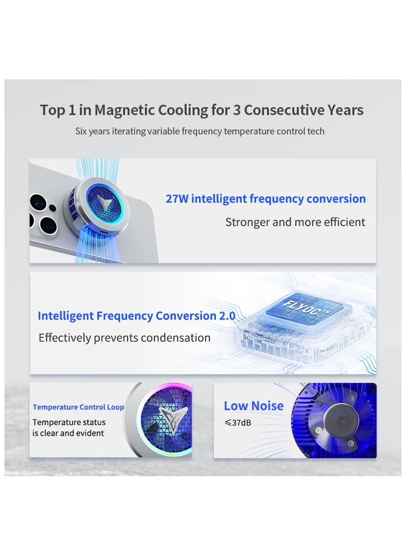 Flydigi B7X Magnetic Cellphone Cooler, Powerful 27W Intelligent Frequency Conversion Temperature Control, Prevent Condensate, Larger 36x36mm Cooling Area, Portable Cooling Fan for Phone/Tablet/Ipad
