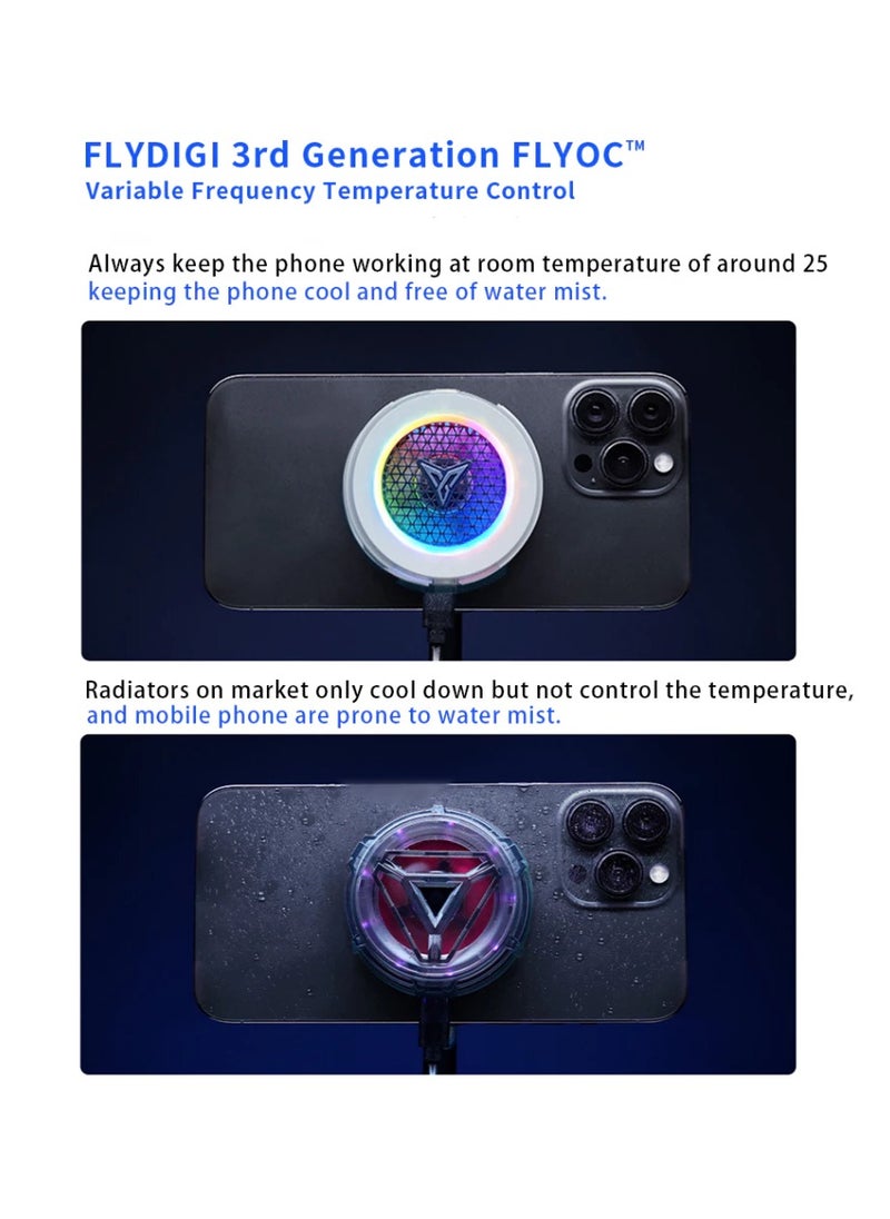 Flydigi B7X Magnetic Cellphone Cooler, Powerful 27W Intelligent Frequency Conversion Temperature Control, Prevent Condensate, Larger 36x36mm Cooling Area, Portable Cooling Fan for Phone/Tablet/Ipad