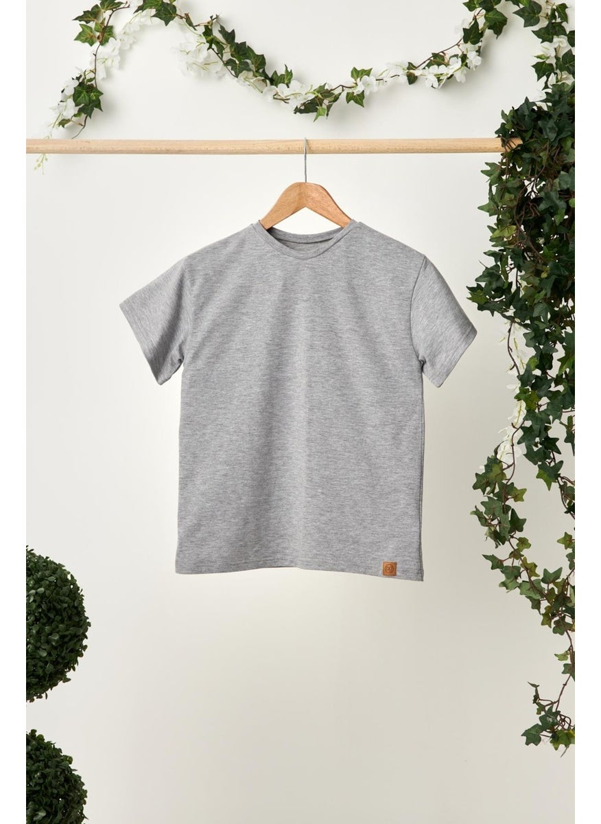 Babygiz Gray Girl's Short Sleeve Crew Neck Anti-Sweat, Comfortable Cotton Combed Cotton T-Shirt  - Image 1