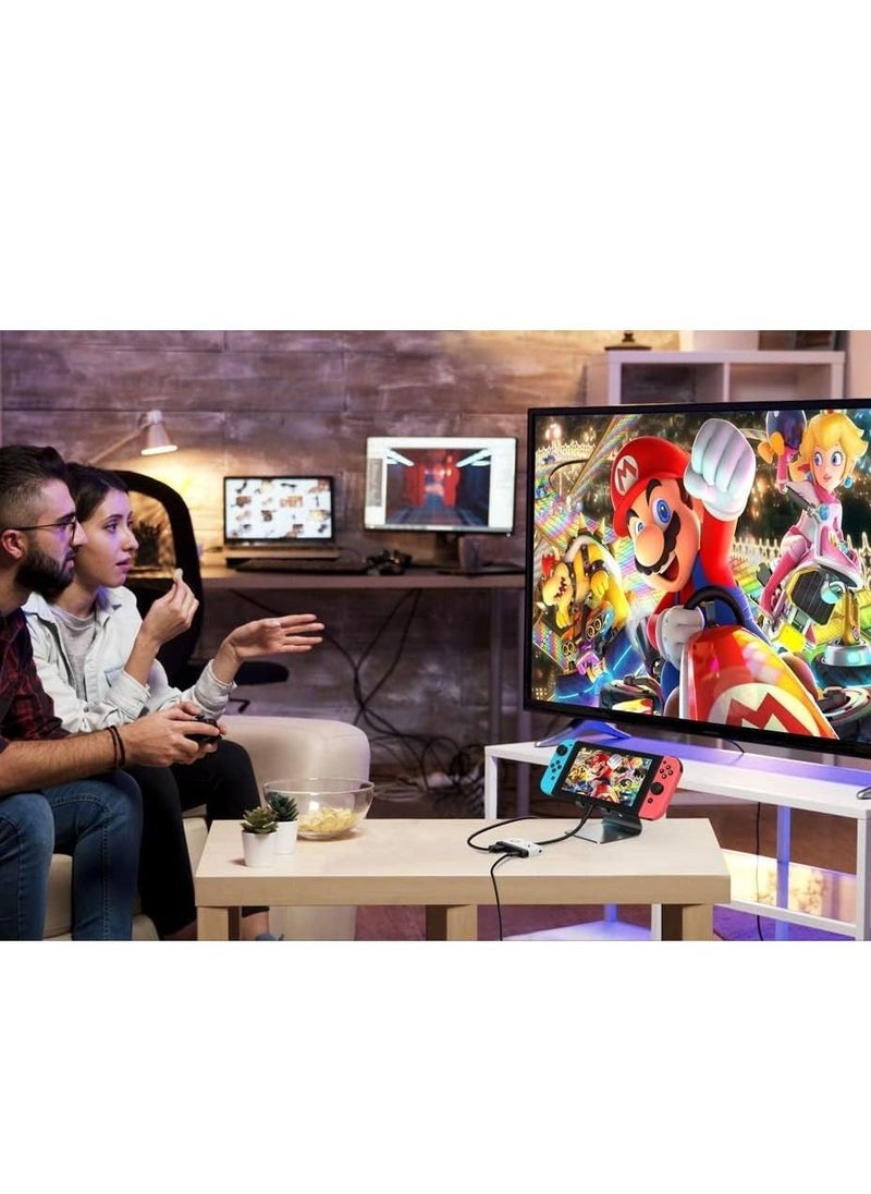 Portable TV Dock, Nintendo Switch Dock with HDMI USB 3.0 Port and USB-C Charging, Travel Dock for Nintendo Switch/Steam Deck (Red)