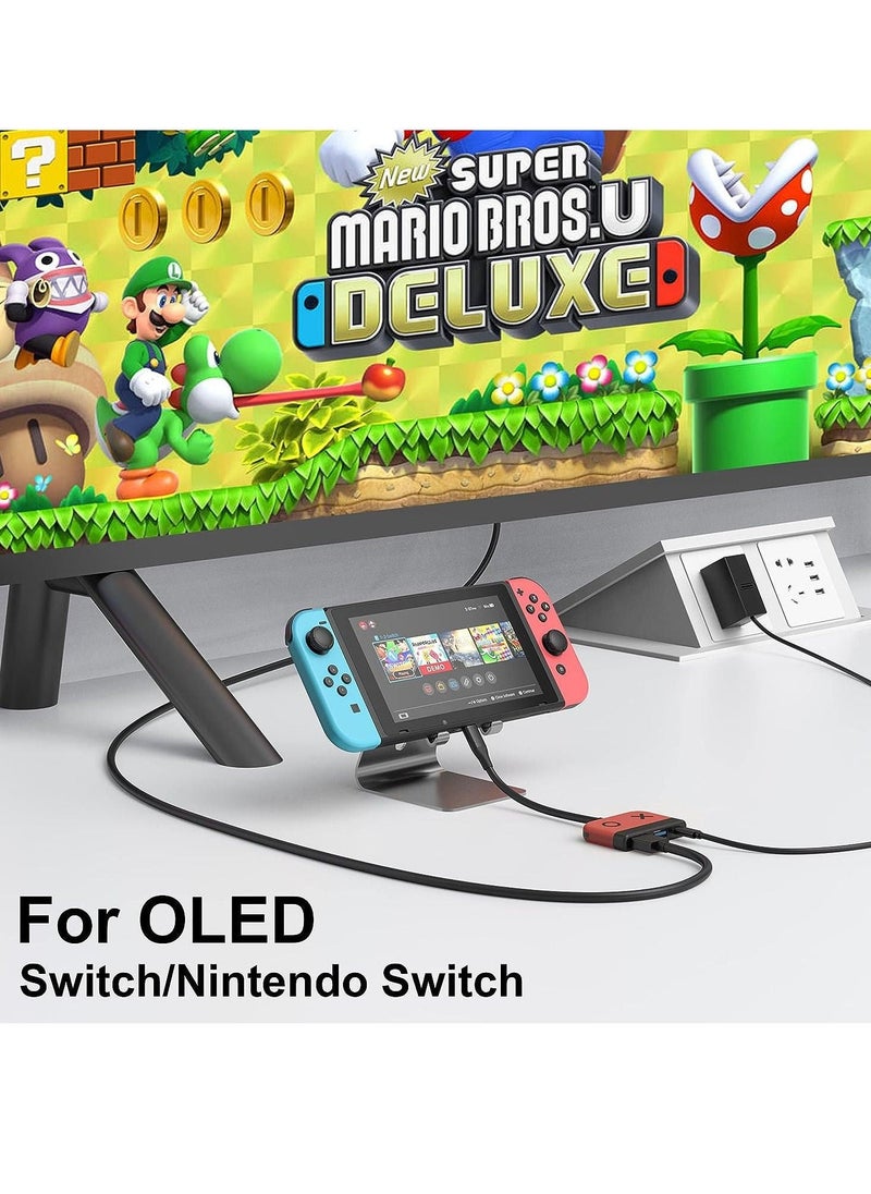 Portable TV Dock, Nintendo Switch Dock with HDMI USB 3.0 Port and USB-C Charging, Travel Dock for Nintendo Switch/Steam Deck (Red)
