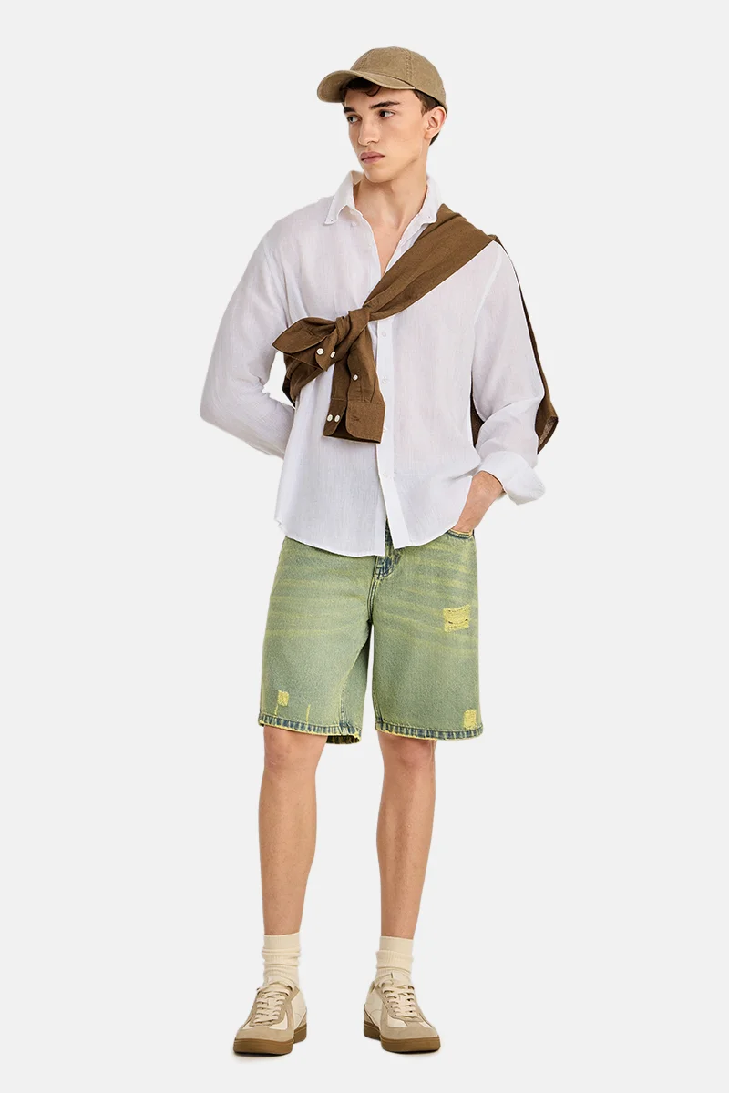 SNITCH White Solid Long Sleeve Regular Fit Shirt