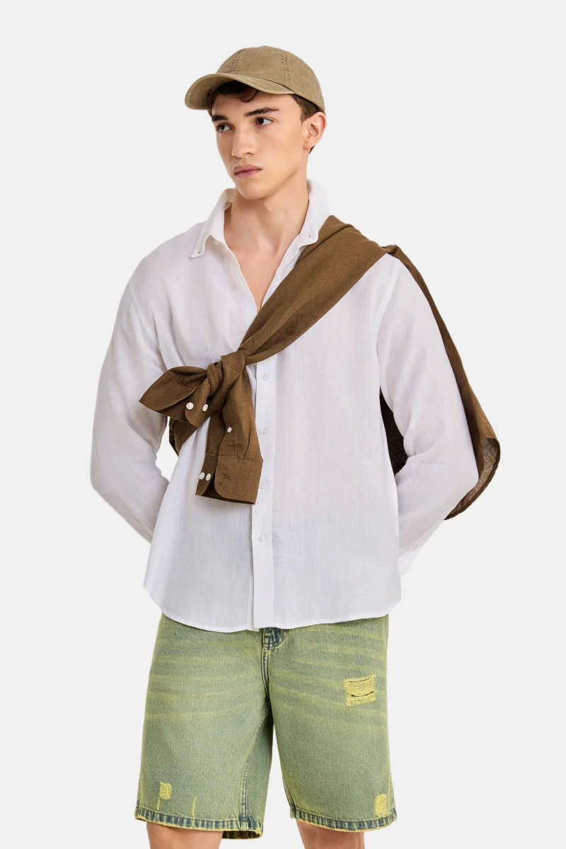 SNITCH White Solid Long Sleeve Regular Fit Shirt