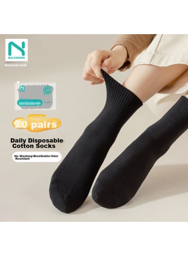 Nolansend Disposable Socks Uni Daily Cotton Socks For Travel Sports Portable Pack Sweat-absorbent Breathable Mid-calf 20 Pairs - Image 1