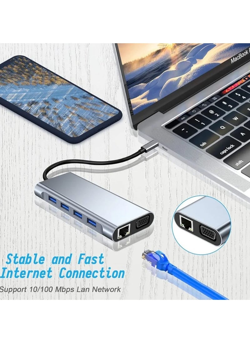 traditious Upgraded 11-in-1 USB C Hub – USB C Docking Station with 4K HDMI, VGA, 100W PD Charging, USB 3.0 Ports, RJ45 Ethernet, SD/TF Card Reader, 3.5mm AUX – Compatible with MacBook, Type-C Laptops and More  - Image 4