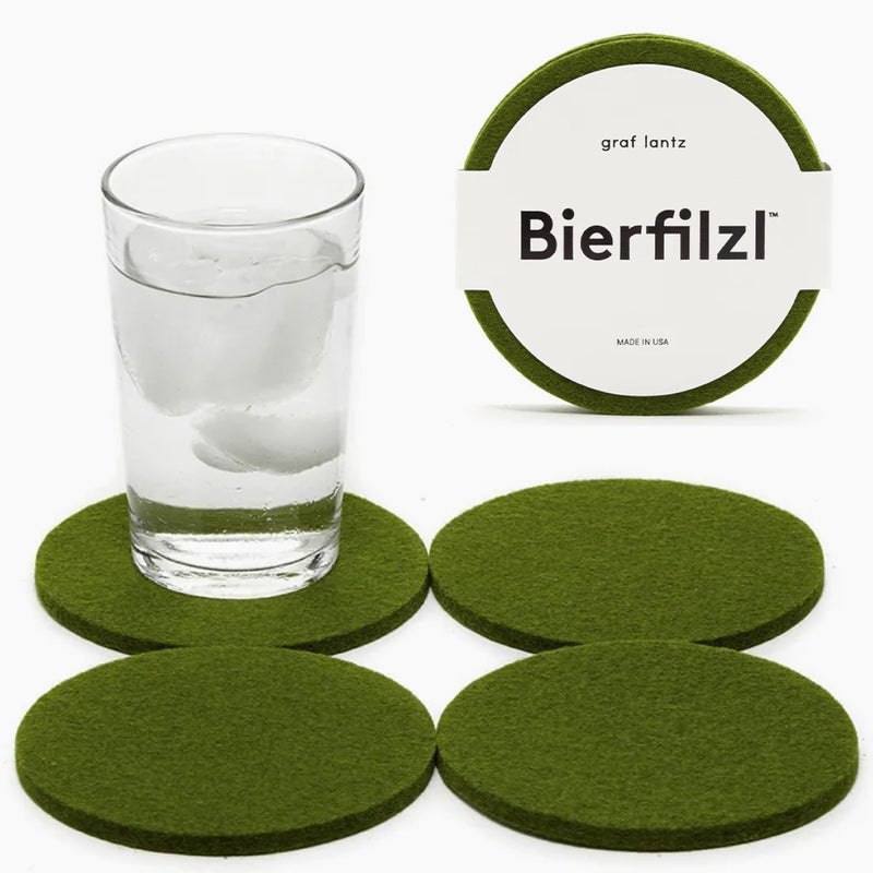 Graf Lantz - Bierfilzl Felt Coasters - Round - 100% Merino Wool - Moisture Wicking - Heat Resistant - Sustainable - Home Decor - Bar Decor - Housewarming - 4 Coaster Set - 4"" Circles - Loden Green - Image 1