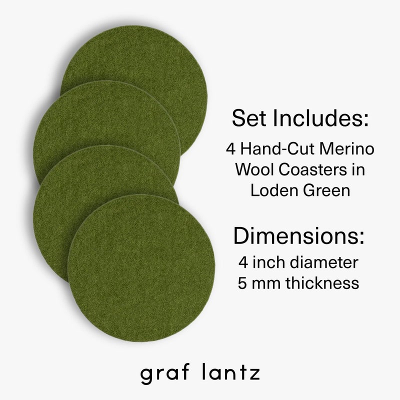 Graf Lantz - Bierfilzl Felt Coasters - Round - 100% Merino Wool - Moisture Wicking - Heat Resistant - Sustainable - Home Decor - Bar Decor - Housewarming - 4 Coaster Set - 4"" Circles - Loden Green - Image 4