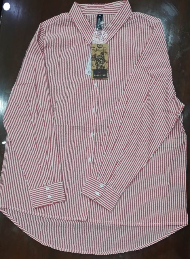 HIGH STAR Women's Multicolour 100% Cotton Striped Button Down Oversized Shirt  - Image 1