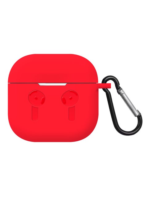 ( for Airpods 4 2024 ) Case Soft Silicone Elegant Cover with Keychain / Red Color