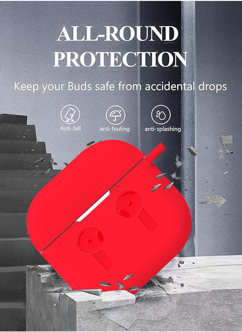CATANES - ( for Airpods 4 2024 ) Case Soft Silicone Elegant Cover with Keychain / Red Color - Image 1