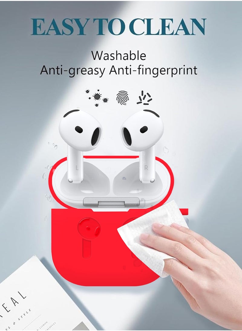 CATANES - ( for Airpods 4 2024 ) Case Soft Silicone Elegant Cover with Keychain / Red Color - Image 1