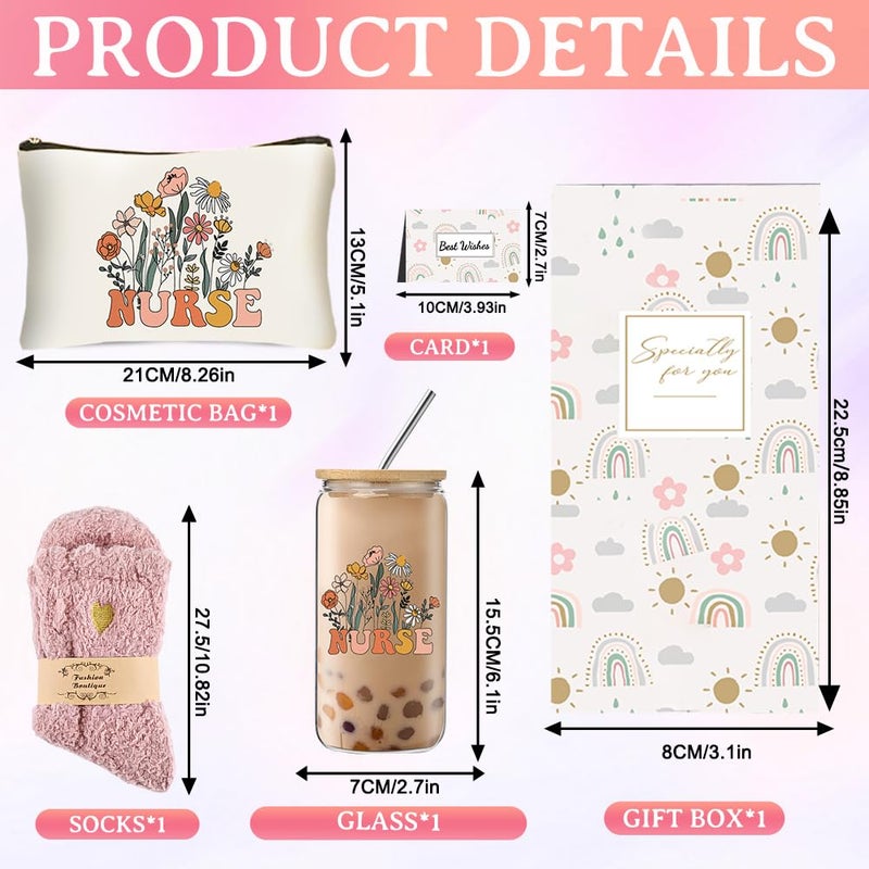 DHQH Nurse Christmas Gifts for Women  Nurse Week Gift for Nursing Nurses Female Practitioner  Rn Appreciation Gifts Set with 16oz Glass Cup Makeup Bag - Image 2