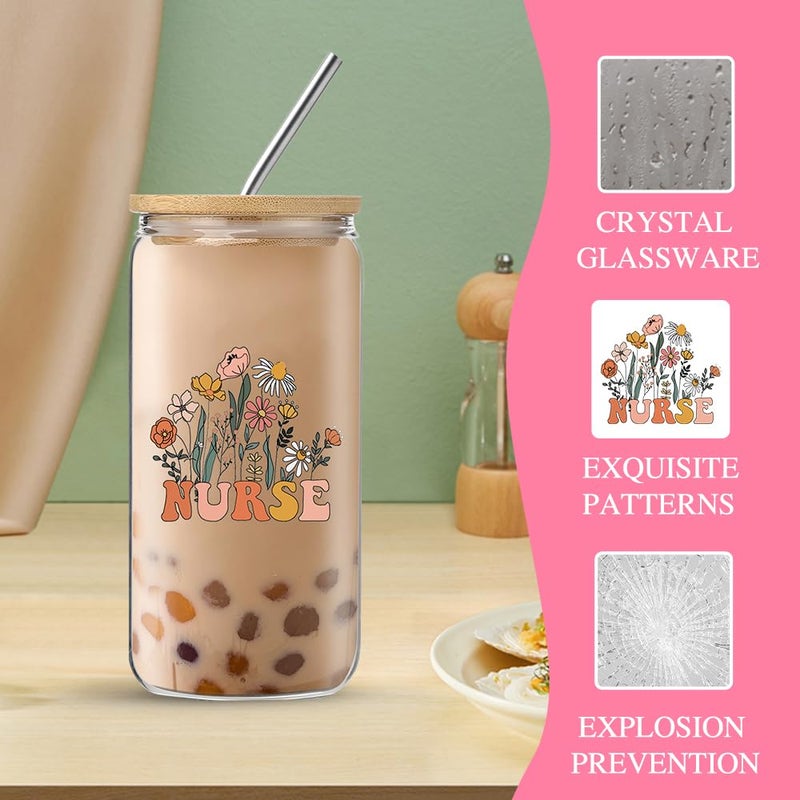 DHQH Nurse Christmas Gifts for Women  Nurse Week Gift for Nursing Nurses Female Practitioner  Rn Appreciation Gifts Set with 16oz Glass Cup Makeup Bag - Image 3