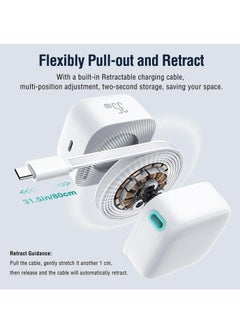 Usams Retractable Wall Charger, 35W PD Fast Charger Block with Type C Retractable Cable (31.5 inch) and Type C Ports, Portable Charger Adapter for iPhone 16/15 Pro Max/Galaxy/Pixel & More  - Image 2
