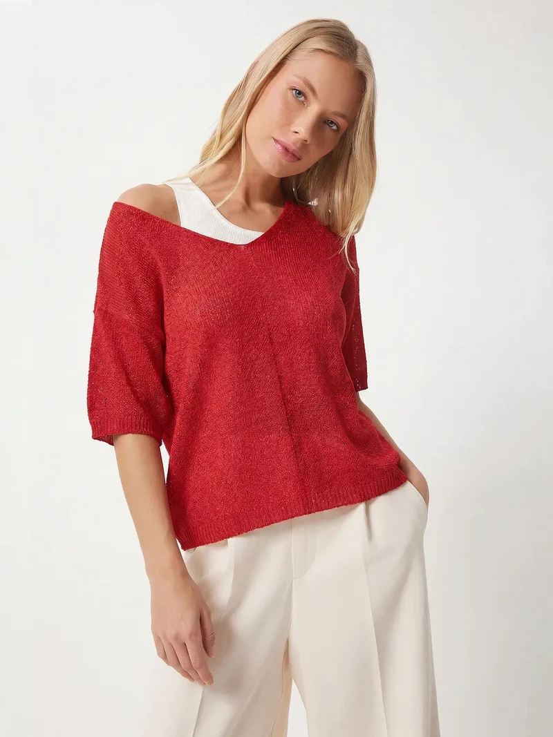 Happiness İstanbul ISTANBUL Women’s V-Neck Knit Top