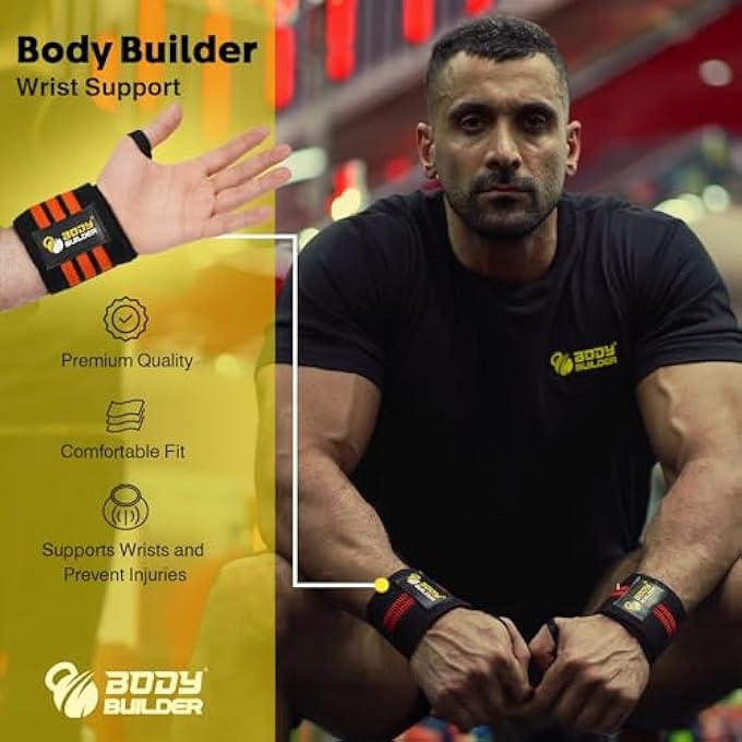 BB Ultimate Performance Wrist Support Black And Orange Comfortable Fit, Injury Prevention, Unisex - One Size Fits For All - Image 2