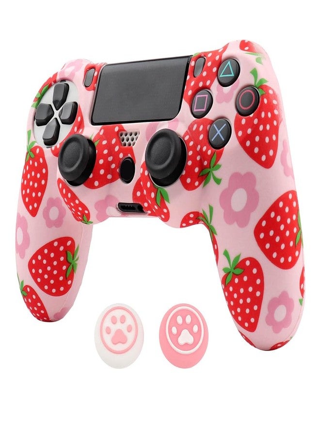 RALAN Pink PS4 Controller Skins ,Fruit Silicone Controller Cover Skin Protector Compatible /PS4 Slim/PS4 Pro Controller with 2 Cute Thumb Grips Caps . - Image 1