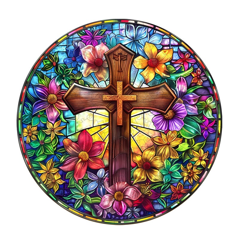 Artipuz Wooden Puzzles for Adults Stained Glass Cross Wooden Puzzle Unique Shape Wood Jigsaw Puzzle for Adults Wood Puzzles Adult Gifts for Family Wall Art Home Decor 200pcs 114 114in M - Image 3