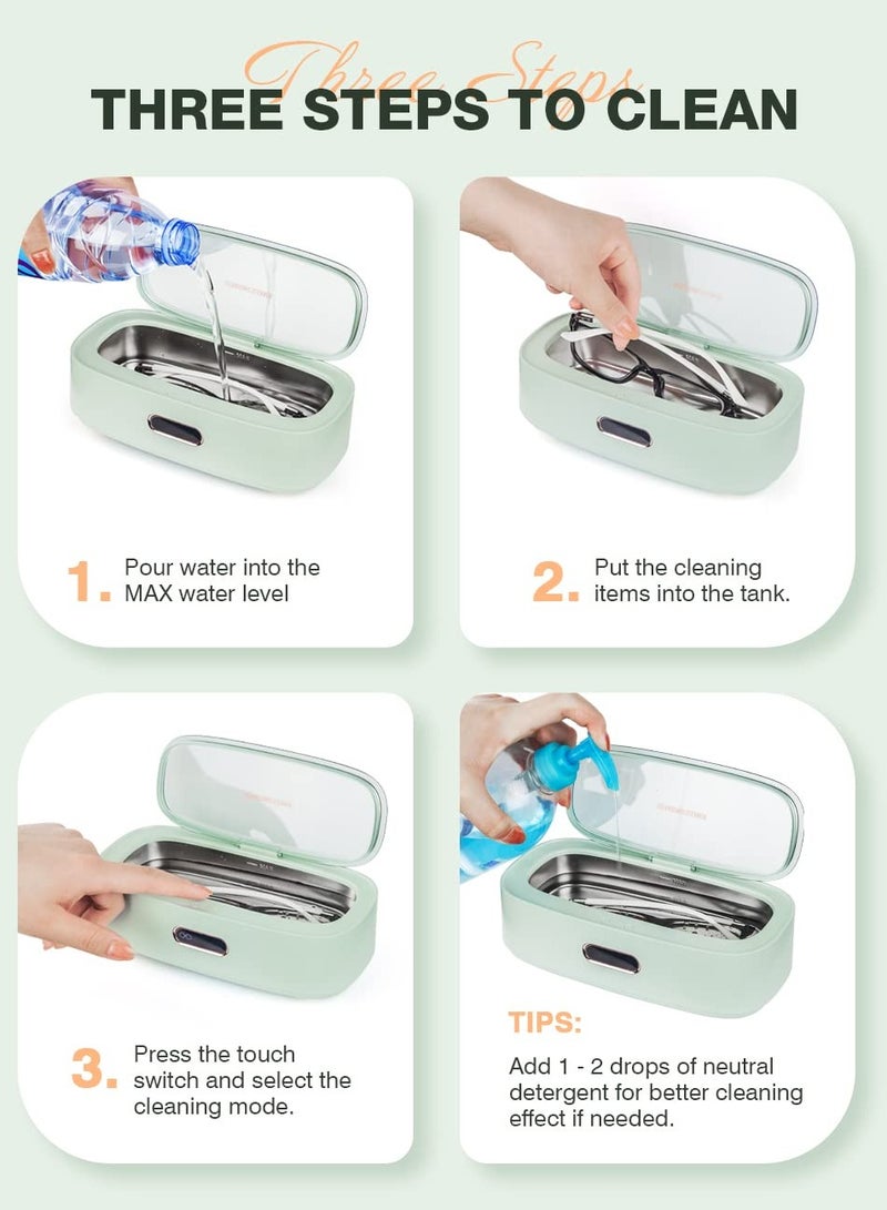 AROAQ Ultrasonic Jewelry Cleaner 300ml Professional Ultrasonic Cleaning Machine for All Jewelry-SUS 304 Tank 45kHz Portable Household Cleaner for Gold, Silver, Eyeglasses, Watches, Rings, Dentures - Image 5