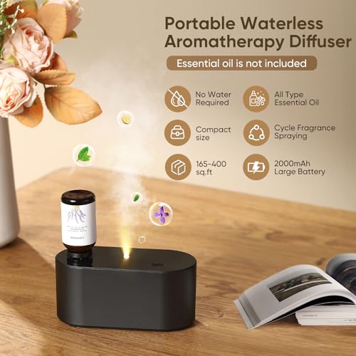 Nexalithron Waterless Diffuser for Home Essential Oil Diffuser Aromatherapy Diffuser Portable Scent Diffusers 3 Mist Modes Cycle Start for Bedroom Office Studio 350700 sq ft Black - Image 3