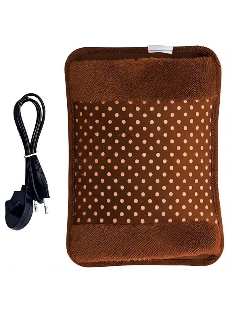 Electric Hot Water Bag Rechargeable Heating Bag with Fleence Cover for Cramps, Neck, Shoulder Pain Relief Bag for Hot Therapy Hand and Feet Warmer, Brown - Image 1
