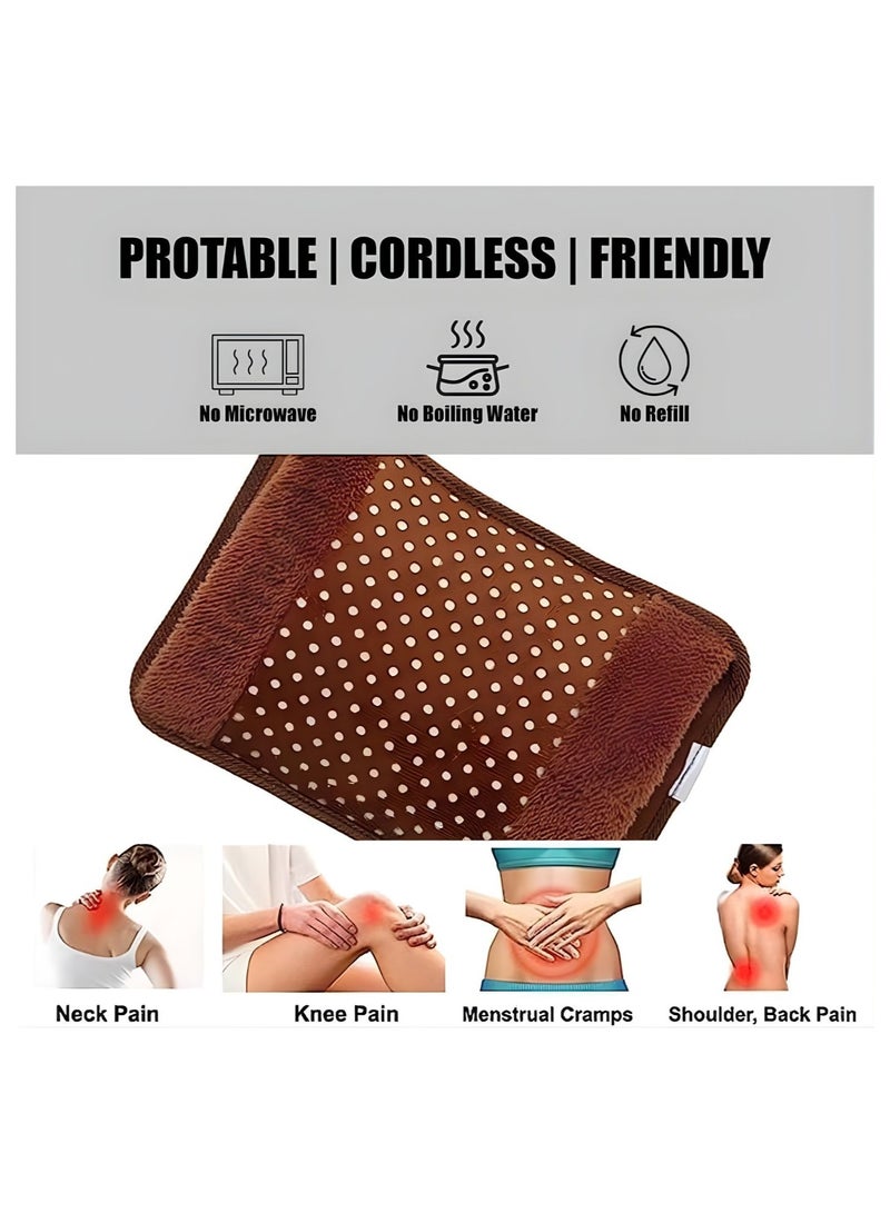 Electric Hot Water Bag Rechargeable Heating Bag with Fleence Cover for Cramps, Neck, Shoulder Pain Relief Bag for Hot Therapy Hand and Feet Warmer, Brown - Image 2