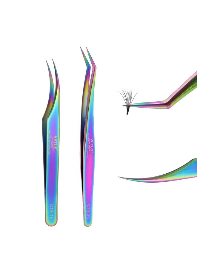 EMEDA 2pcs Eyelash Tweezers, Straight and Curved Tip Volume Tweezers Eyelash Extensions, Tweezers for Lash Extensions, Stainless Steel Lash Tweezers for Lash Artist and Beginners - Image 1