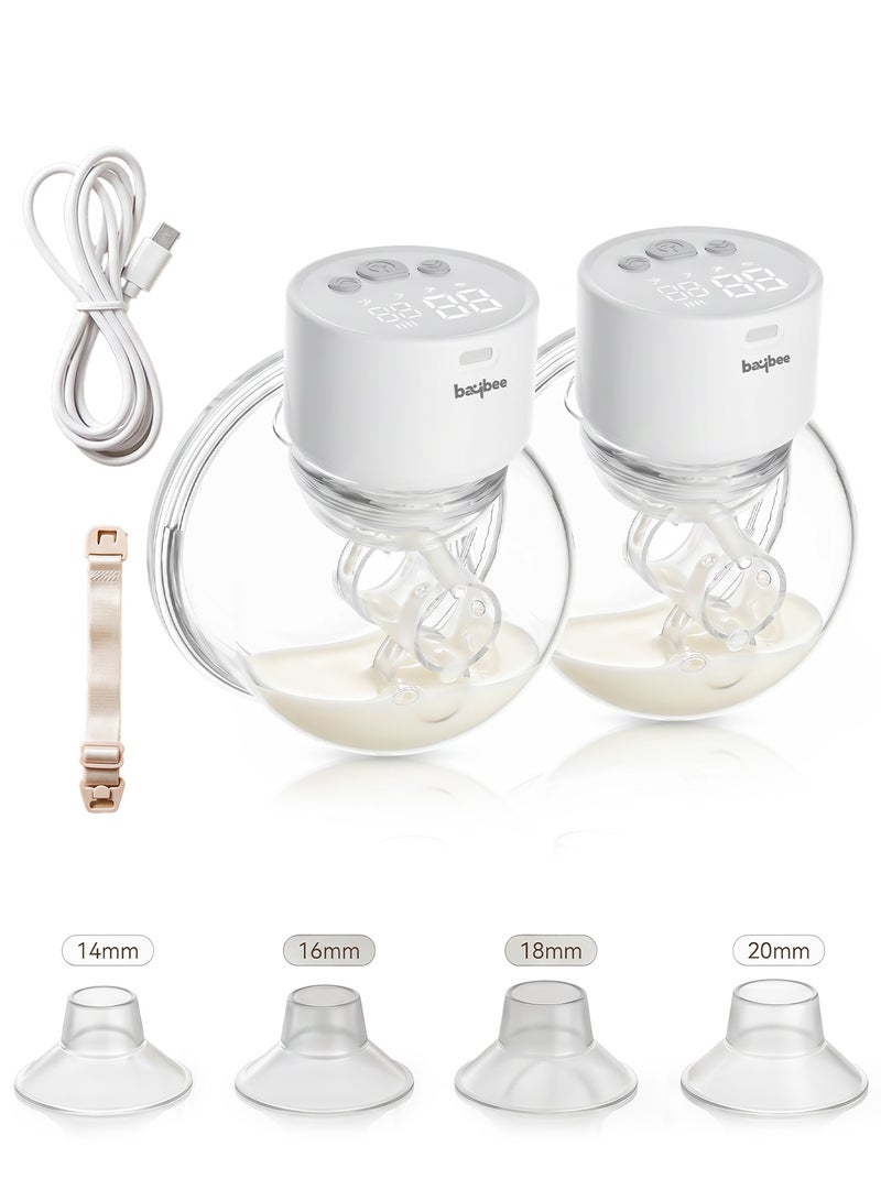 BAYBEE Wearable Electric Breast Pump for Breastfeeding Pack of 2, Hands-Free Milk Pump with 3 Modes (Lactation, Suction & Massage), 9 Adjustable Suction Levels, 112° Wide Angle Shield, Anti-Overflow Film & Duckbill Valve, Ultra Quiet 48dB Electric Breast Milk Pump - Image 1