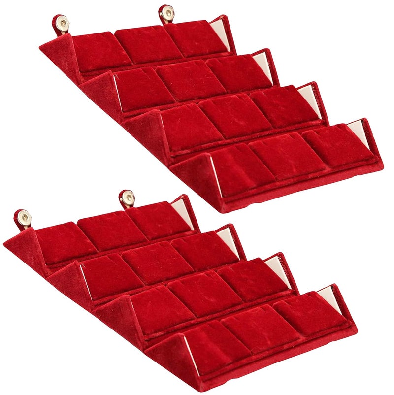 Luces Maroon Velvet Folding jewellery Vanity Box Make-Up 12 pair Earrings Utility Toiletry Wardrobe Organizer Pouch Set of 2 - Image 4