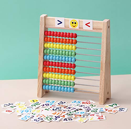 Flzoaveus Educational Abacus for Kids Math 10 Row Wooden Counting Frame with Number 1100 Cards Teach Counting Addition and Subtraction Preschool Learning Math Toys for Boys Girls Gift 3 4 5 Year Old - Image 5