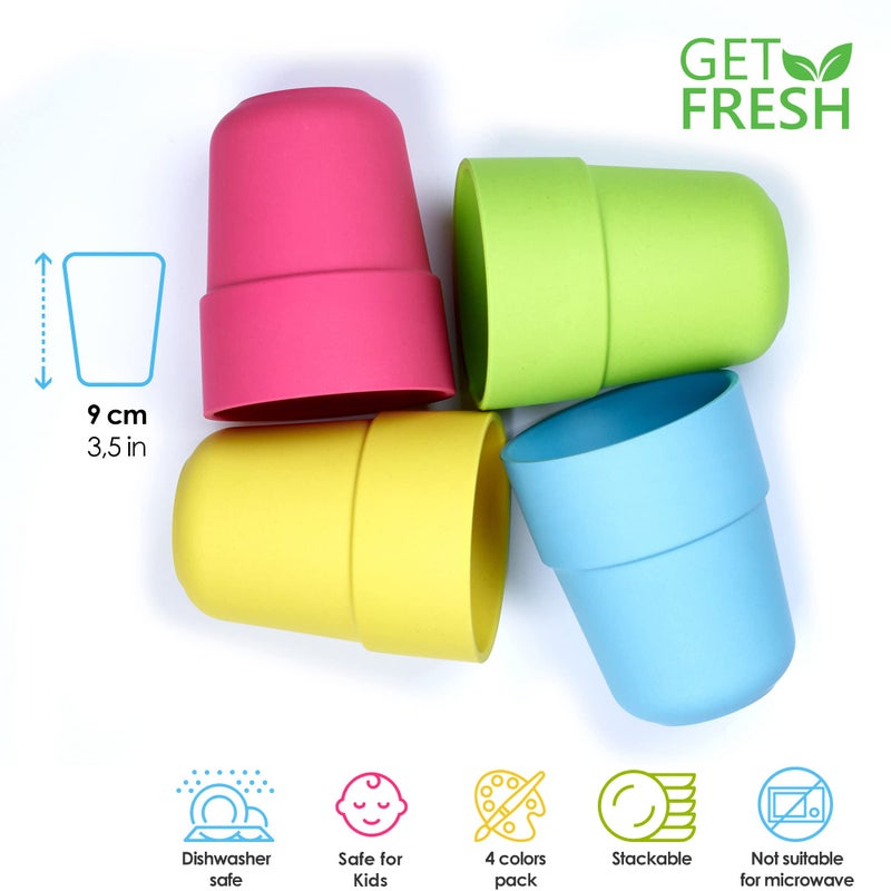 Get Fresh Bamboo Kids Cups, 4 Pack Set, Stackable Bamboo Drinking Cups, Bamboo Kids Dinnerware Set, Bamboo Toddler Cups, Dishwasher Safe and Stackable - Image 2