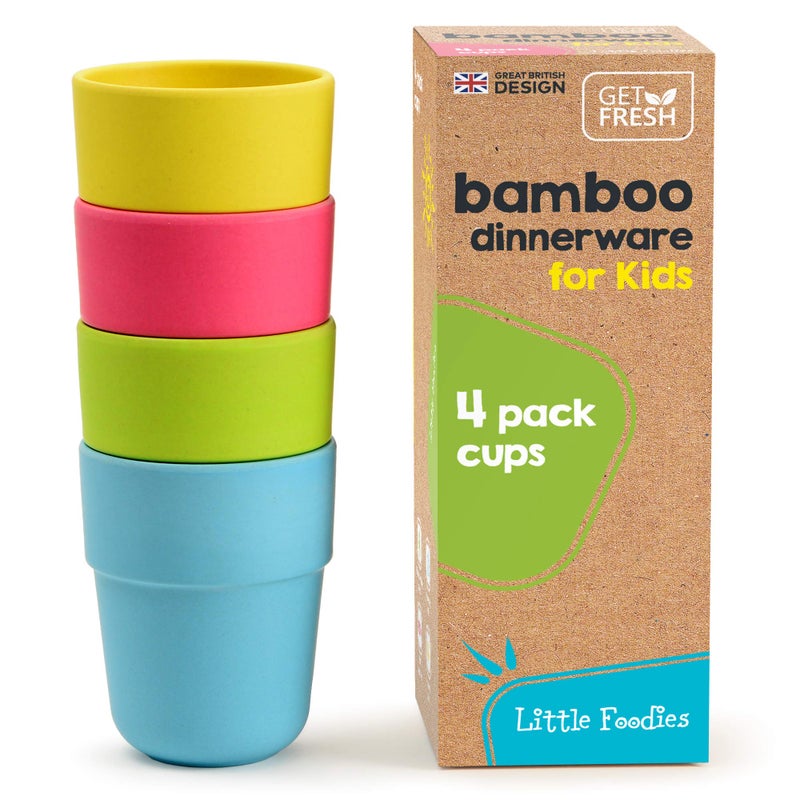 Get Fresh Bamboo Kids Cups, 4 Pack Set, Stackable Bamboo Drinking Cups, Bamboo Kids Dinnerware Set, Bamboo Toddler Cups, Dishwasher Safe and Stackable - Image 1