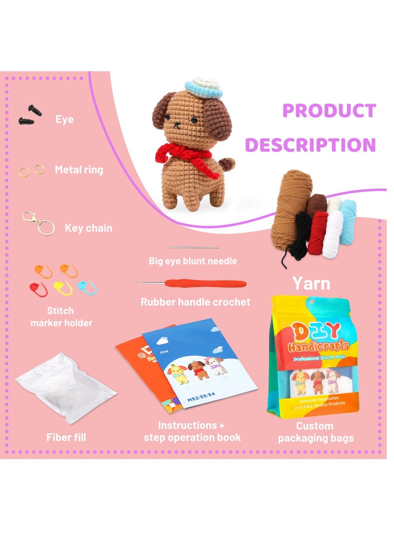 Captaintech Beginner Crochet Kit with Brown Puppy Yarn and Accessories for Adults Step by Step Video Instructions  - Image 2