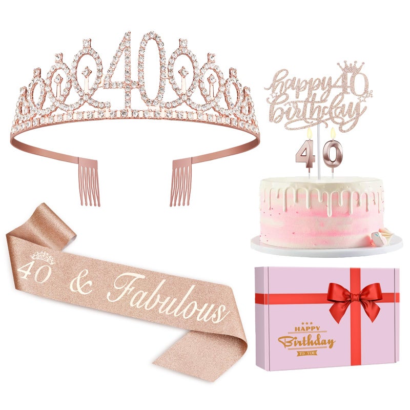 40th Birthday Decorations for Women Including CrownTiara Sash Cake Topper and Candles 40th Birthday Gifts Women