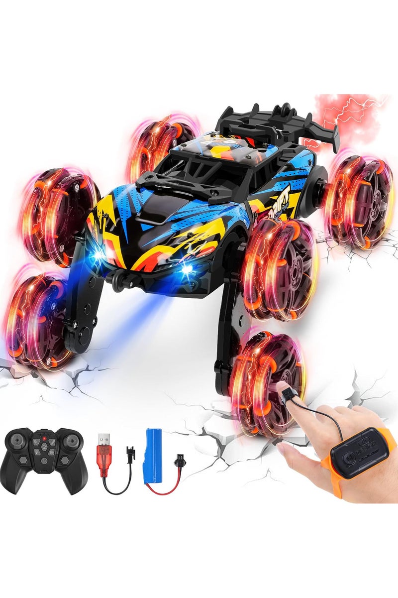 Auniq Remote Controlled Car, 6WD RC Stunt Car with Gesture Sensor, 360° Rotation and Drift Vehicles, RC Car, 1:24 RC Off-Road Toy with Spray and Light,... - Image 1