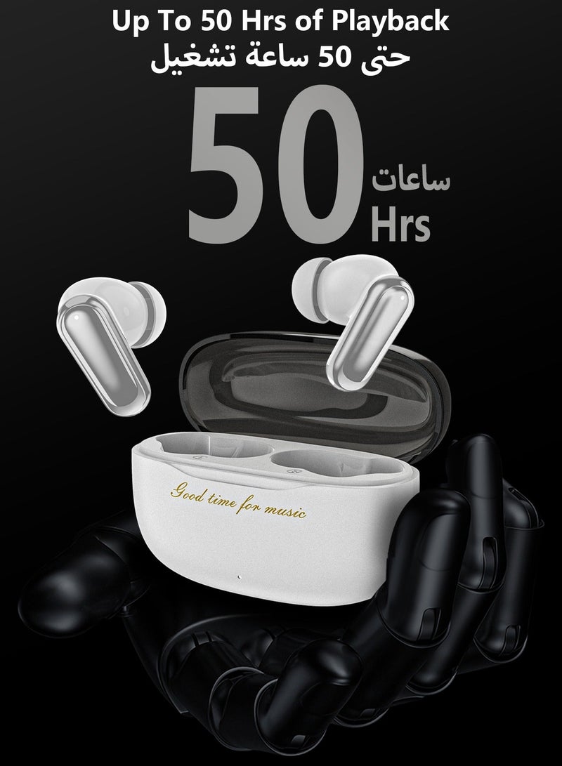 DUDAO U8PRO TWS In-Ear Wireless Earbuds, Comfortable Ergonomic Fit, Ultra-Light Design, 13mm Dynamic Driver, Bluetooth 5.3, Ultra-Low Latency, 50H Battery Life – White - Image 2