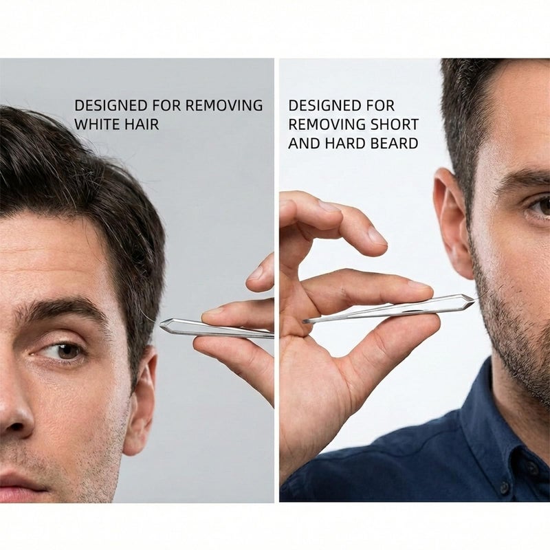 AUSOMTEK Beard & Hair Plucking Tweezers, Fine Eyebrow Tool, Stainless Steel, 10mm Tip, Anti-Slip Slot Design, Cyan PU Case - Image 2