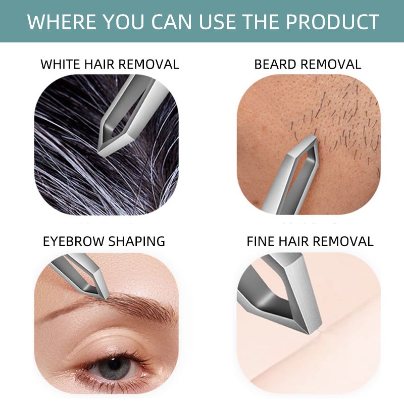 AUSOMTEK Beard & Hair Plucking Tweezers, Fine Eyebrow Tool, Stainless Steel, 10mm Tip, Anti-Slip Slot Design, Cyan PU Case - Image 3