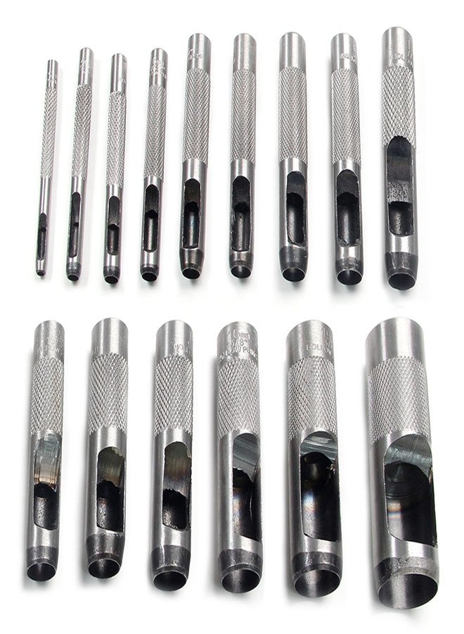 Utoolmart Round Steel Hollow Punch Set 3mm to 25mm Leather Craft Hollow Hole Punch Tools 15Pcs - Image 1