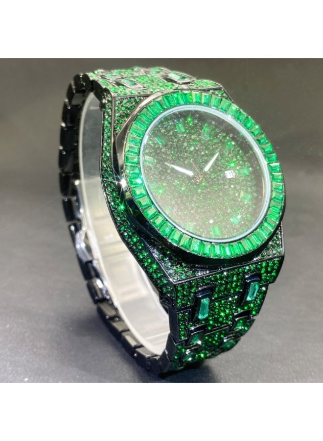 MISS FOX Watch Men’s Quartz Watch: Ultra-Stylish Calendar, Luminous, Hip-Hop Bracelet Watch with Full Rhinestone Dial – Men’s Diamond Wristwatch - Image 4