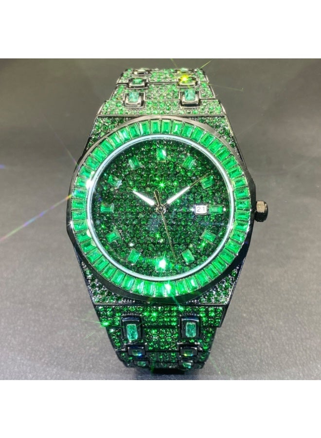 MISS FOX Watch Men’s Quartz Watch: Ultra-Stylish Calendar, Luminous, Hip-Hop Bracelet Watch with Full Rhinestone Dial – Men’s Diamond Wristwatch - Image 1